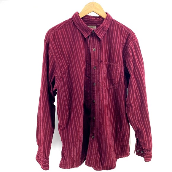 Schmidt Workwear Corduroy Striped Long Sleeve Button Up Shirt Mens XL Red Cotton - Picture 2 of 5
